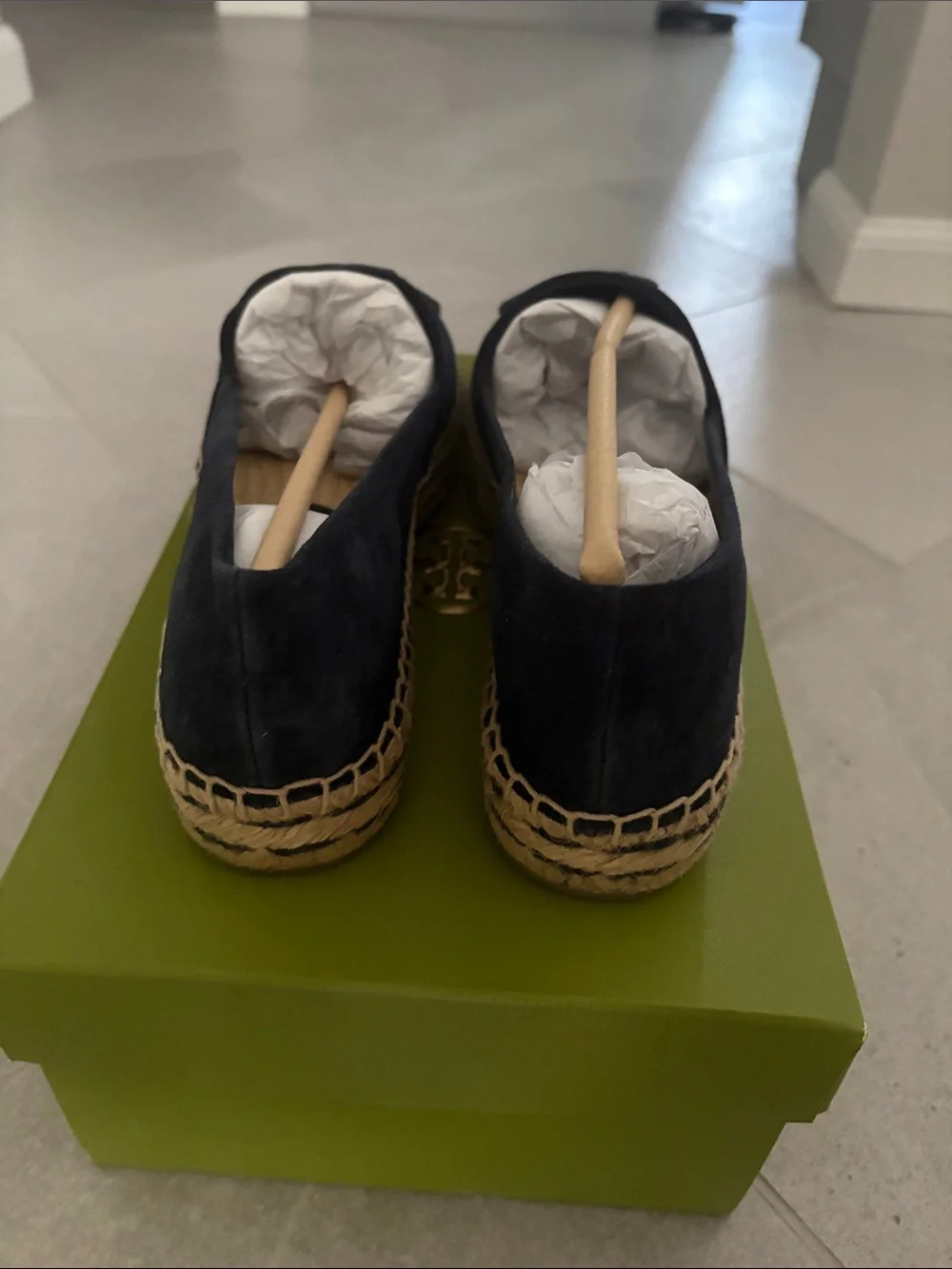 *NEW* Tory Burch Navy Suede Espadrille Flats with Logo Detail